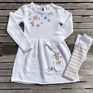 6x Lulurain Sugarplum Fairy Knit Dress Embroidery Gold Striped Footless Tights